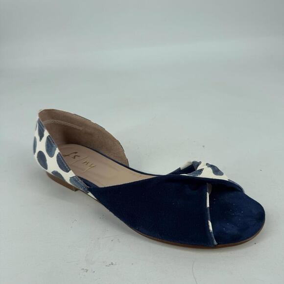 Fs/ny shoes 40 10 navy blue polka dot flats open toe suede work office party - Picture 1 of 6